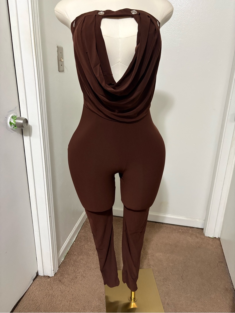Fashion Nova Brown Strapless Draped Jumpsuit